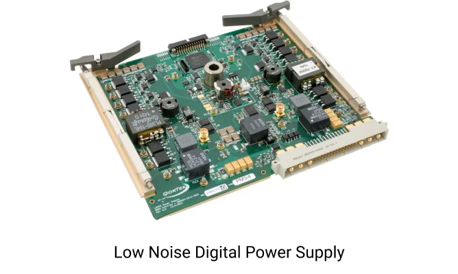 Low noise digital power supply. It's square-shaped, green, yellow, and black.